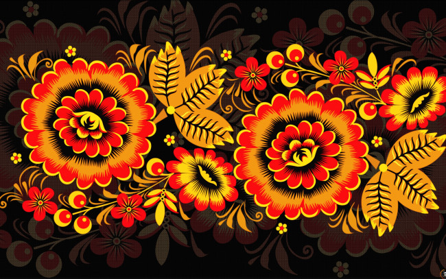 Обои картинки фото векторная графика, цветы , flowers, хохломская, роспись, хохлома, иван, иваныч, русская, арт, фон, стиль, узор, цветы, madeinkipish