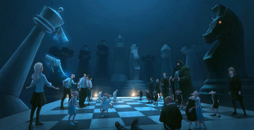 Картинка рисованное кино домовики доска фигуры шахматы маги