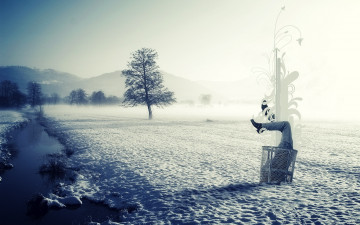 Картинка разное компьютерный+дизайн корзина человек снег деревья ручей горы зима