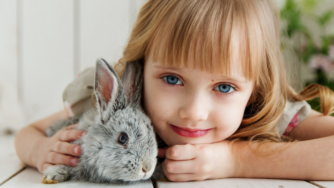 Обои картинки фото разное, настроения, девочка, кролик