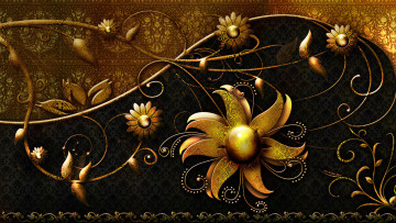 Картинка 3д графика flowers цветы фрактал тёмный фон узор
