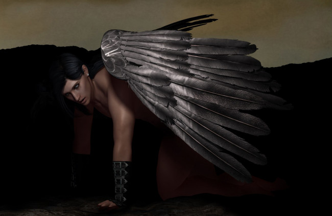 Обои картинки фото 3д, графика, angel, ангел, перья, крилья