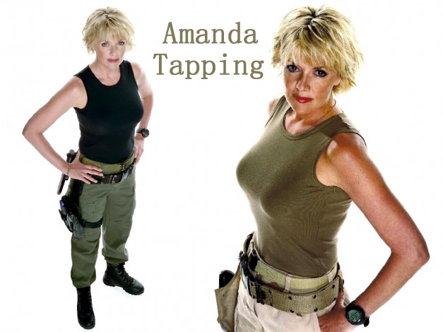 Обои картинки фото Amanda Tapping, девушки, актриса, блондинка, хаки