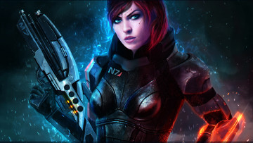 Картинка видео+игры mass+effect n7 m7 shepard рыжая девушка mass effect assault rifles renegade commander bioware