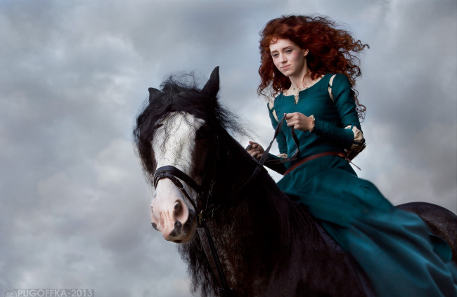 Обои картинки фото разное, cosplay , косплей, девушка, храброе, сердце, лошадь, тучи, арт, great queen lina