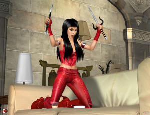 Картинка 3д+графика фантазия+ fantasy фон оружие взгляд девушки