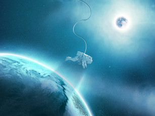 Картинка космос арт скафандр спутник свет астронавт орбита звезды планета космонавт