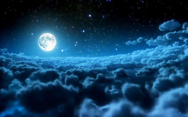Обои картинки фото природа, облака, звезды, луна, ночь, небо