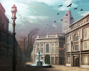 Картинка аниме город +улицы +здания дома