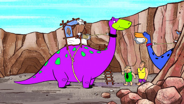обоя мультфильмы, the flintstones, динозавр, камни, люди, работа, карьер