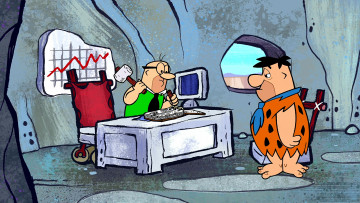 Картинка мультфильмы the+flintstones мужчина стол монитор двое
