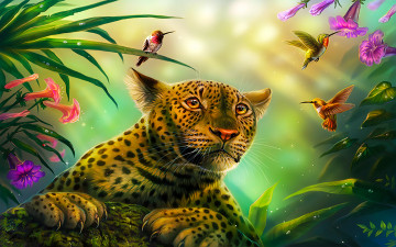 обоя рисованное, животные,  ягуары,  леопарды, взгляд