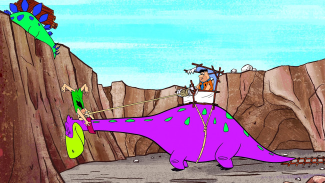 Обои картинки фото мультфильмы, the flintstones, люди, динозавр