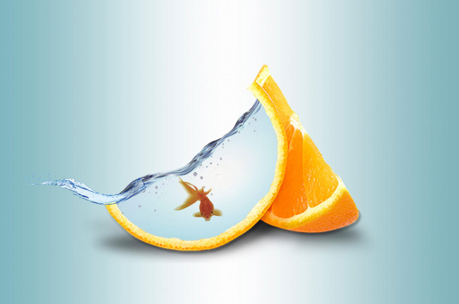 Обои картинки фото разное, компьютерный дизайн, вода, апельсин, золотая, рыбка