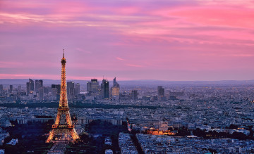 обоя города, париж, франция, огни, ночь, панорама, эйфелева, башня