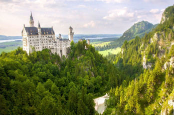 Картинка neuschwanstein castle bavaria germany города замок нойшванштайн германия лес горы бавария панорама