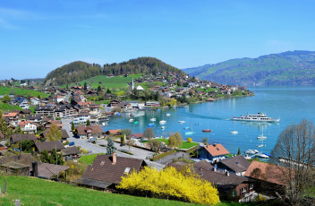 Картинка швейцария берн шпиц города пейзажи дома горы озеро суда