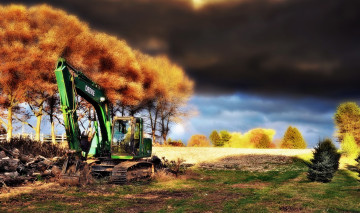 Картинка техника экскаваторы поле экскаватор осень трава деревья