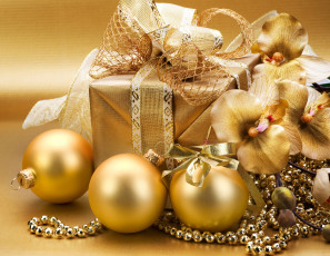 Картинка праздничные подарки+и+коробочки merry christmas рождество украшения шары золотые gold новый год decoration