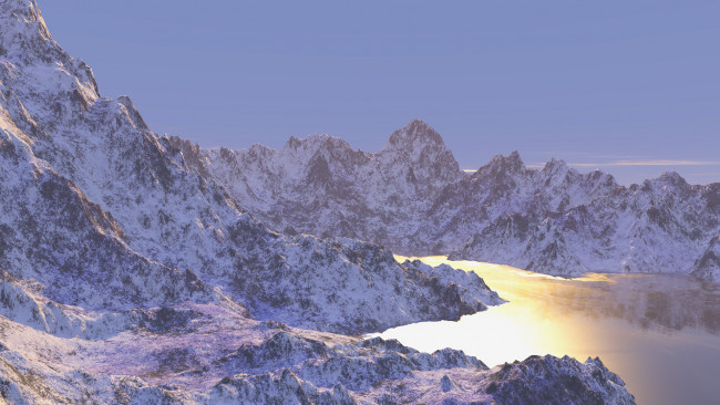 Обои картинки фото 3д графика, природа , nature, горы, озеро, небо