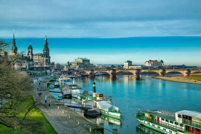 Обои картинки фото dresden, города, дрезден , германия, река, мост, набережная