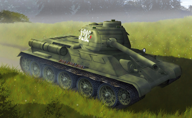 Обои картинки фото рисованное, армия, фон, поле, танк