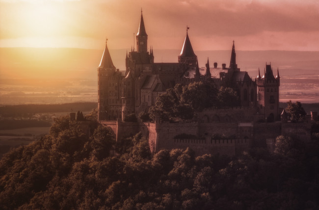 Обои картинки фото города, замки германии, закат, замок