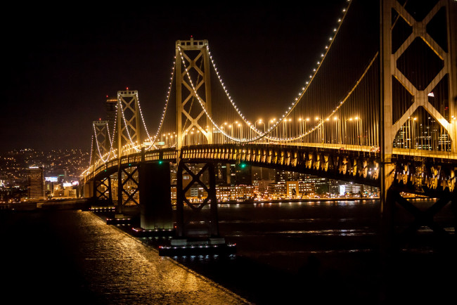Обои картинки фото города, - мосты, огни, ночь, мост, город