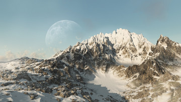 Картинка природа горы снег скалы луна небо