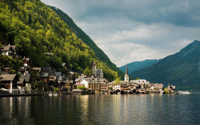 Обои картинки фото города, гальштат , австрия, горы, озеро