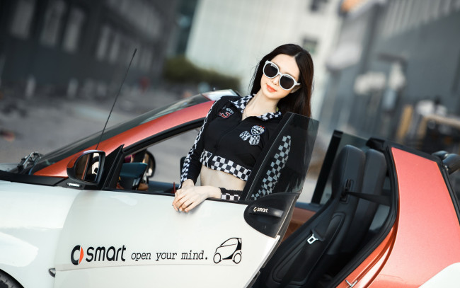 Обои картинки фото автомобили, -авто с девушками, азиатка, автомобиль, девушка, взгляд, фон