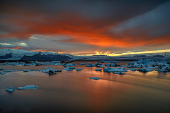 Картинка природа восходы закаты auster-skaftafellssysla iceland jоkulsаrlоn исландия