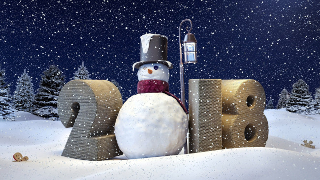 Обои картинки фото праздничные, 3д графика , новый год, цифры, дата, снеговик
