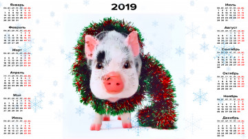 Картинка календари праздники +салюты поросенок свинья мишура