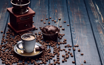 Картинка еда кофе +кофейные+зёрна кекс зерна кофемолка
