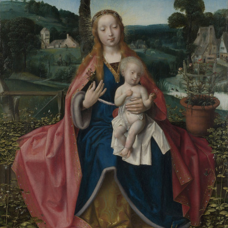 Обои картинки фото attributed, to, jan, provoost, the, virgin, and, child, in, landscape, рисованные