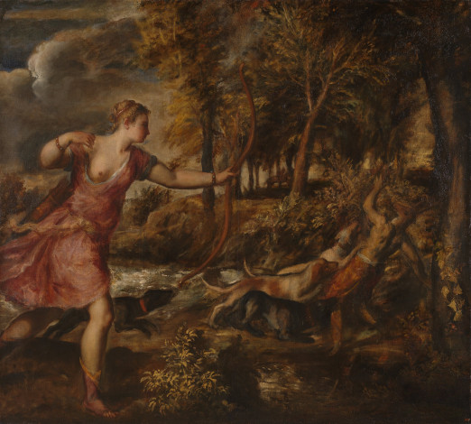 Обои картинки фото titian, the, death, of, actaeon, рисованные, tiziano, vecellio