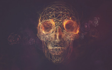 Картинка 3д графика horror ужас фон розы линии череп