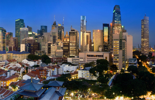 Обои картинки фото города, сингапур, фонари, огни