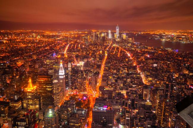 Обои картинки фото города, нью, йорк, сша, панорама, огни, ночь