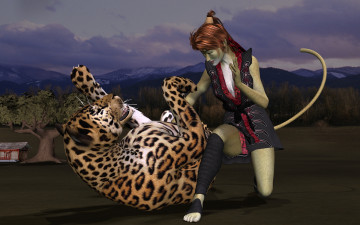 Картинка 3д+графика fantasy+ фантазия девушка кошка тигр