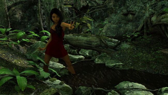 Обои картинки фото 3д графика, fantasy , фантазия, растения, лес, девушка