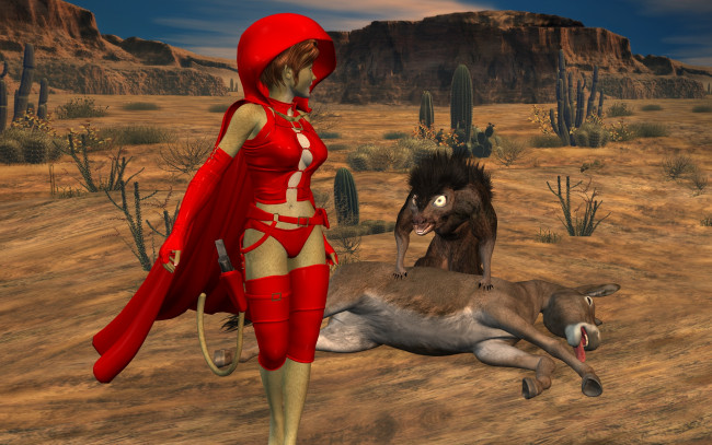Обои картинки фото 3д графика, fantasy , фантазия, ослик, кактусы, пустыня, существо, девушка, кошка
