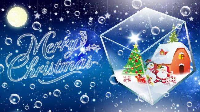 Обои картинки фото праздничные, векторная графика , новый год, куб, дед, мороз, снеговик