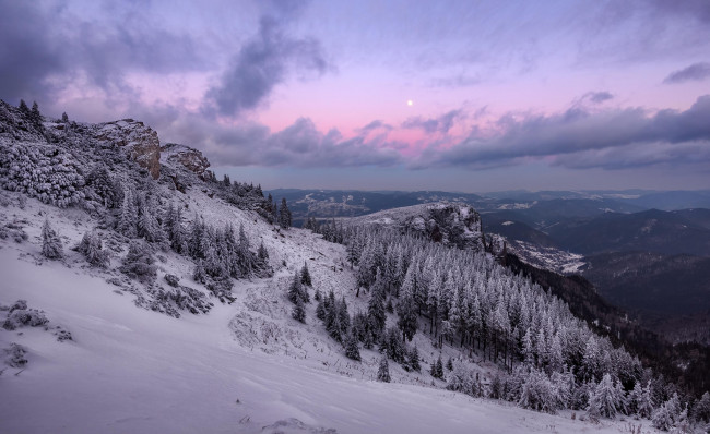 Обои картинки фото природа, горы, деревья, румыния, зима, Чахлэу