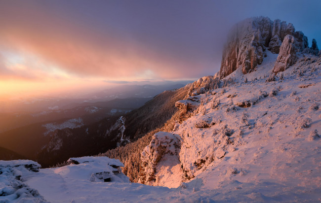 Обои картинки фото природа, горы, Чахлэу, румыния, зима, деревья