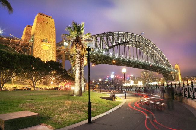 Обои картинки фото sydney harbor bridge, города, сидней , австралия, огни, мост