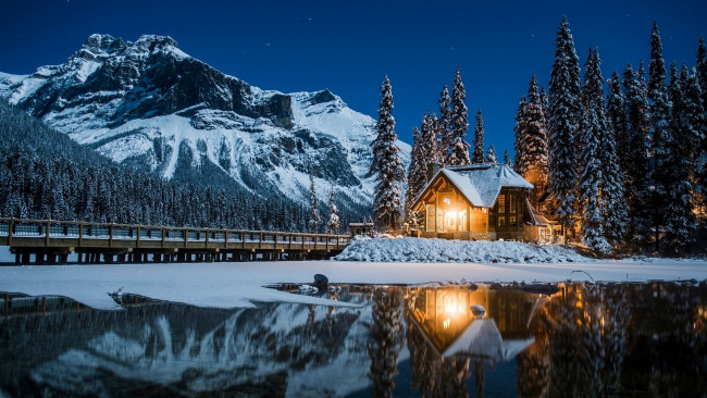 Обои картинки фото природа, пейзажи, канада, горы, зима, пейзаж, мороз, вечер