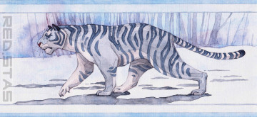 обоя рисованное, животные,  тигры, тигр, белый, снег