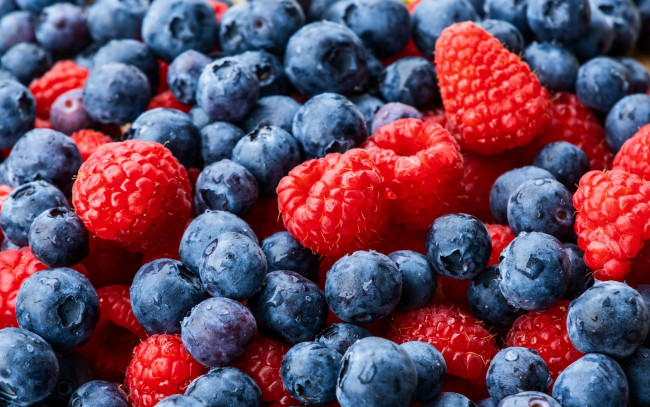 Обои картинки фото еда, фрукты,  ягоды, ягоды, малина, черника, капли